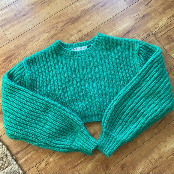 Zara Cropped Green Chunky Sweater - Picture 6 of 8